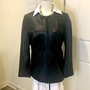 Valerie Stevens New Zealand 100% lambskin long black jacket with zipper M